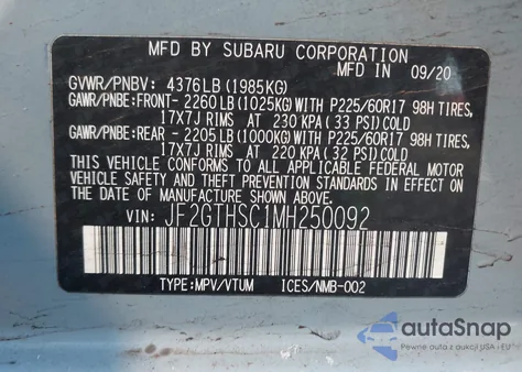 2021 Subaru Crosstrek Sport from USA, damaged, VIN JF2GTHSC1MH250092